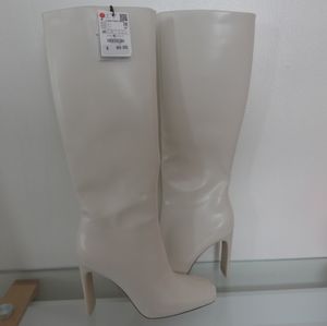 NWT Zara White Knee High Boots